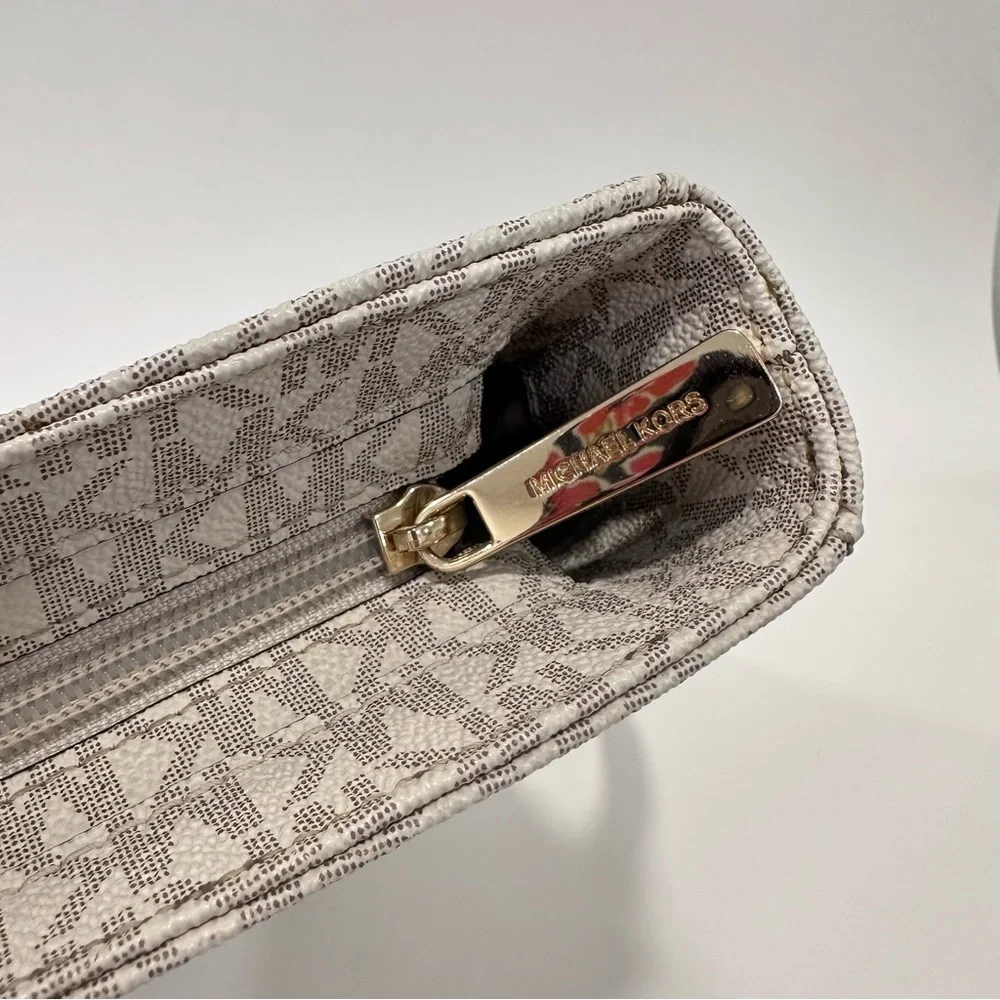 Michael Kors White Logo Crossbody with Brown Strap